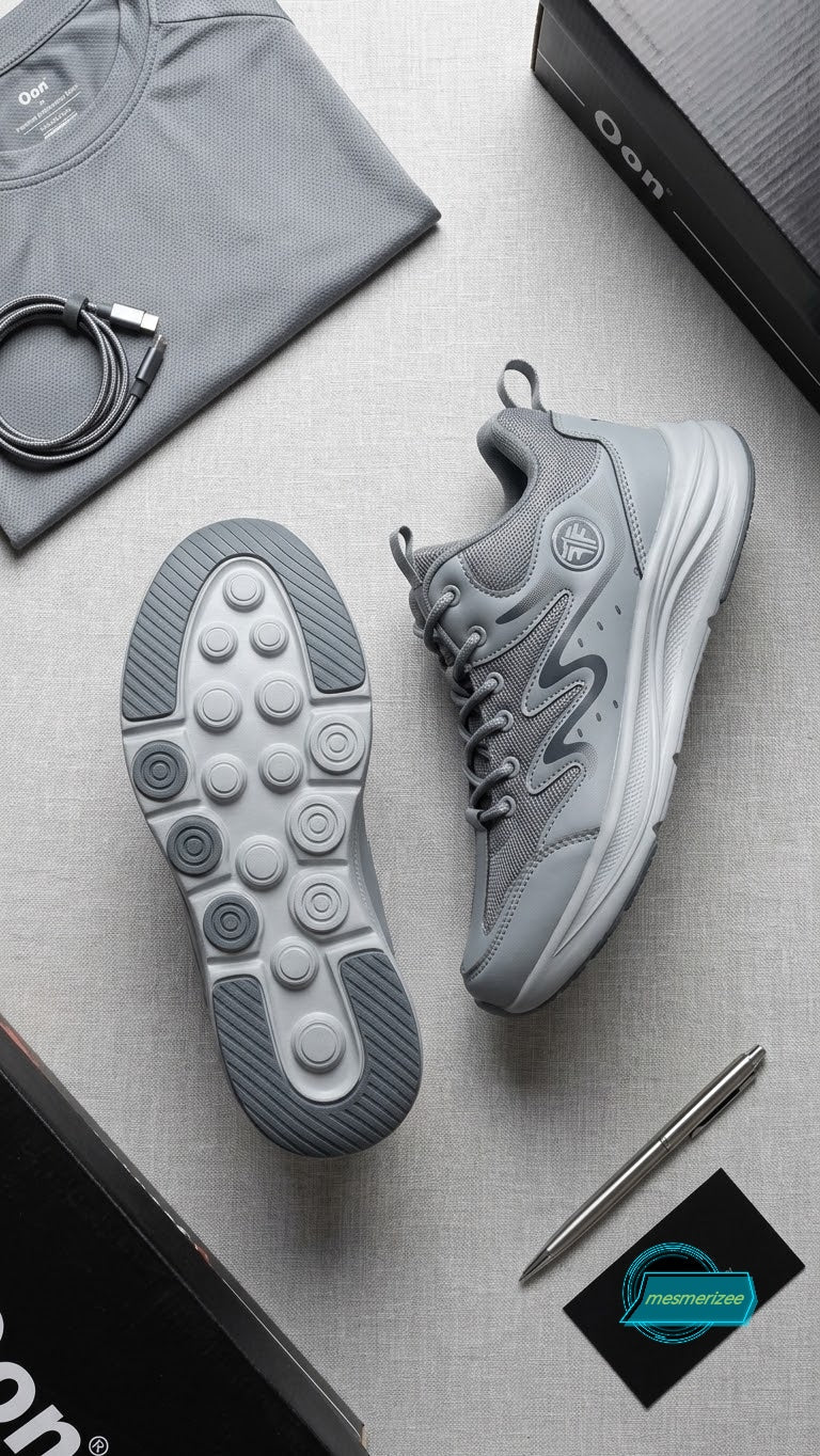 Grey ultra-comfort premium running mesh sneakers for men by Mesmerizee