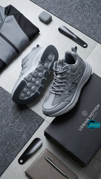Grey Mesmerizee premium running mesh sneakers for men with comfortable soles.