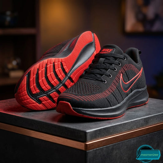 Nike Ultra-Comfort Premium Black and Red Running Mesh Sneakers for Men